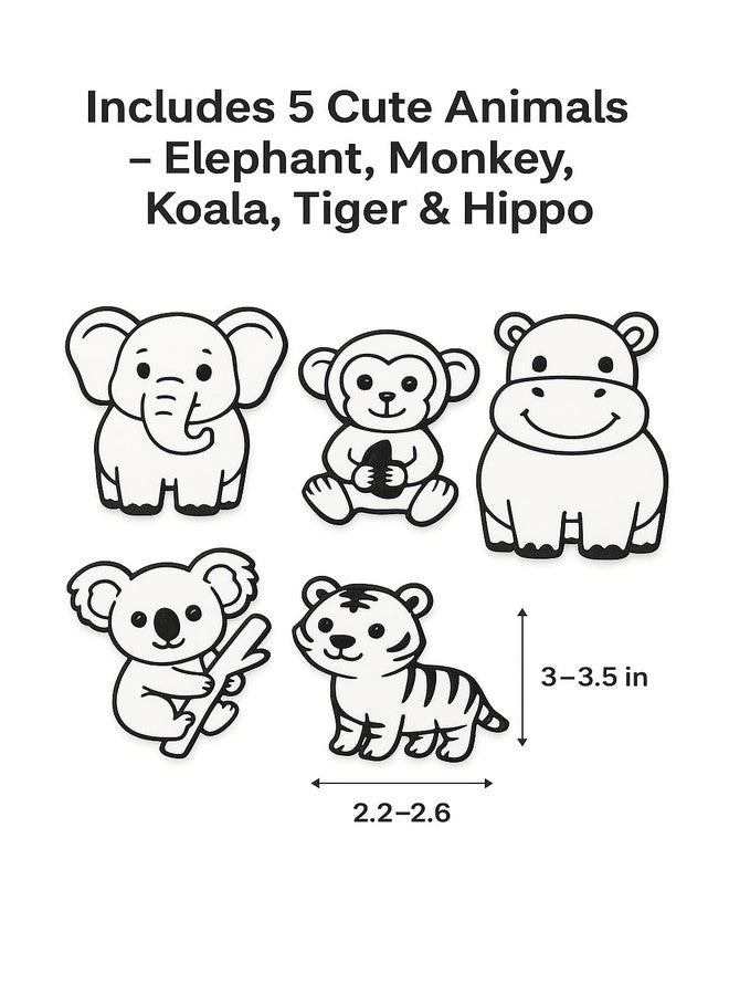 Fun Fry Reusable Coloring Kit for Kids - 12 Sketch Pens | Wipe & Reuse Colouring Sheets | Educational Activity Kit for Age 3-8 | Travel Friendly Learning Toy | Birthday Return Gift for Kids (ANIMALS- lion, quala, elephant, monkey, hippo, tiger ) - Image 5